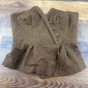 Free People Corset Top‎ Womens XS Brown Button Front Peplum Strapless Cotton
